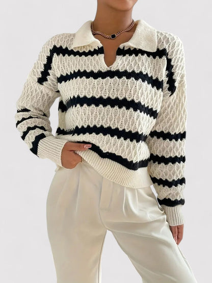 Maglione Autunnale Striato Elegante e Confortevole Stile Italiano