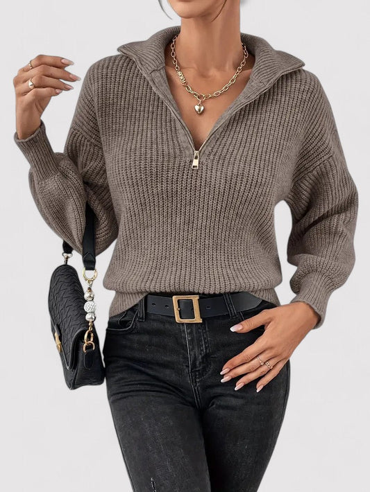 Maglione Classico Donna Mezzo Zip in Tessuto Morbido e Confortevole Stile Italiano
