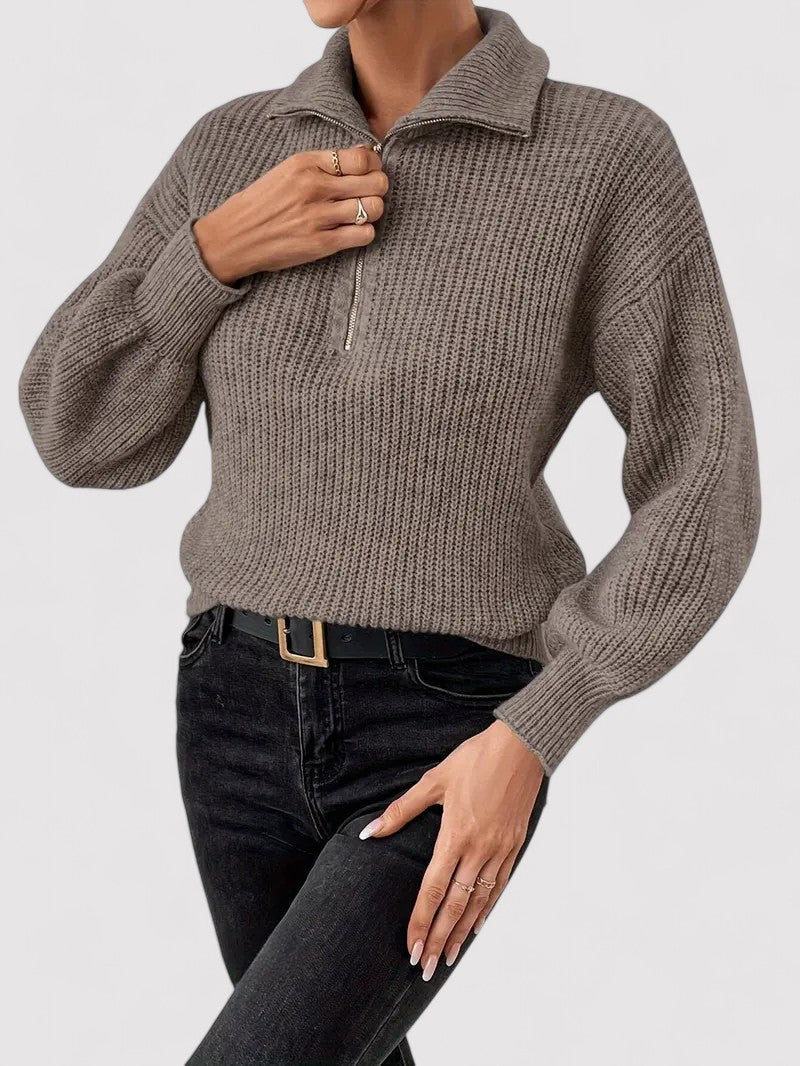 Maglione Classico Donna Mezzo Zip in Tessuto Morbido e Confortevole Stile Italiano