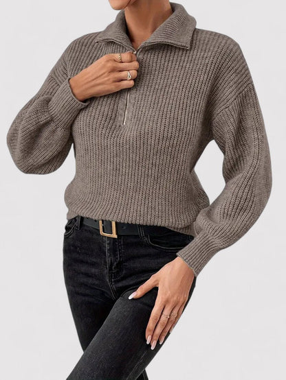 Maglione Classico Donna Mezzo Zip in Tessuto Morbido e Confortevole Stile Italiano