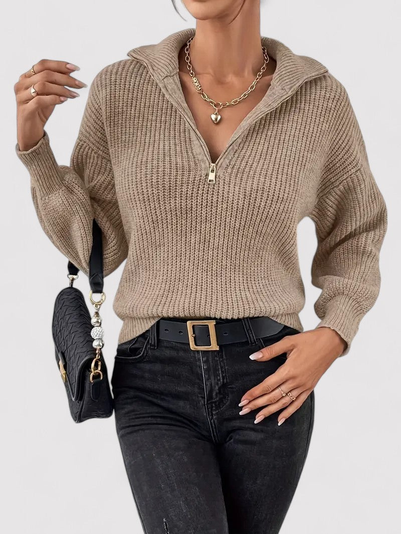 Maglione Classico Donna Mezzo Zip in Tessuto Morbido e Confortevole Stile Italiano