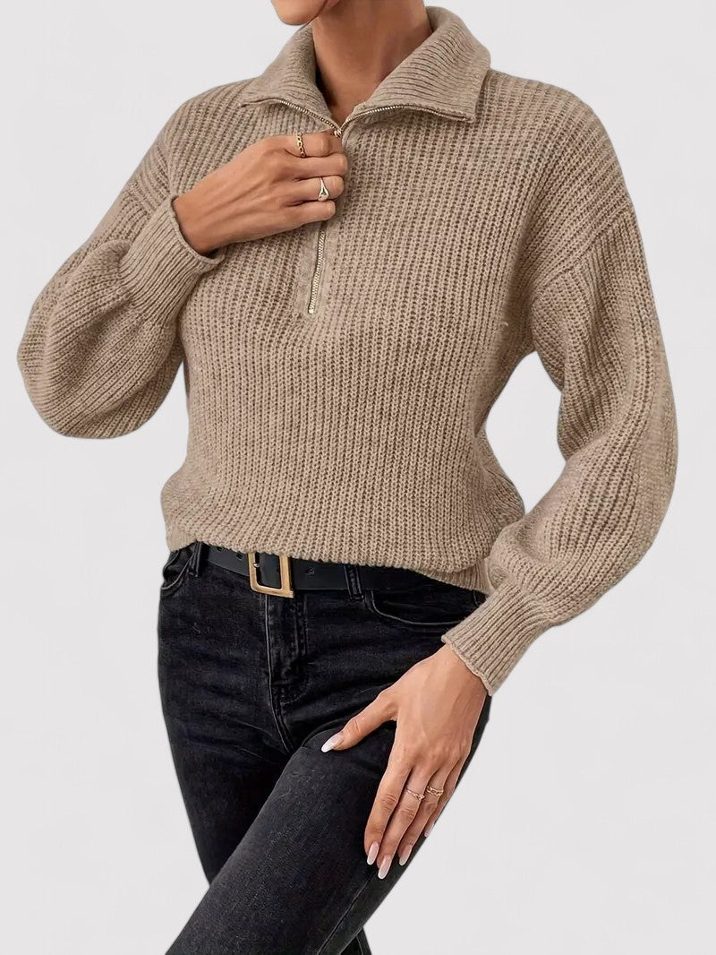 Maglione Classico Donna Mezzo Zip in Tessuto Morbido e Confortevole Stile Italiano