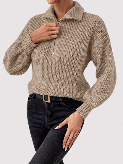 Maglione Classico Donna Mezzo Zip in Tessuto Morbido e Confortevole Stile Italiano