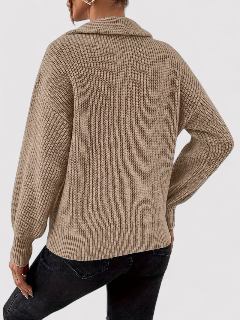 Maglione Classico Donna Mezzo Zip in Tessuto Morbido e Confortevole Stile Italiano