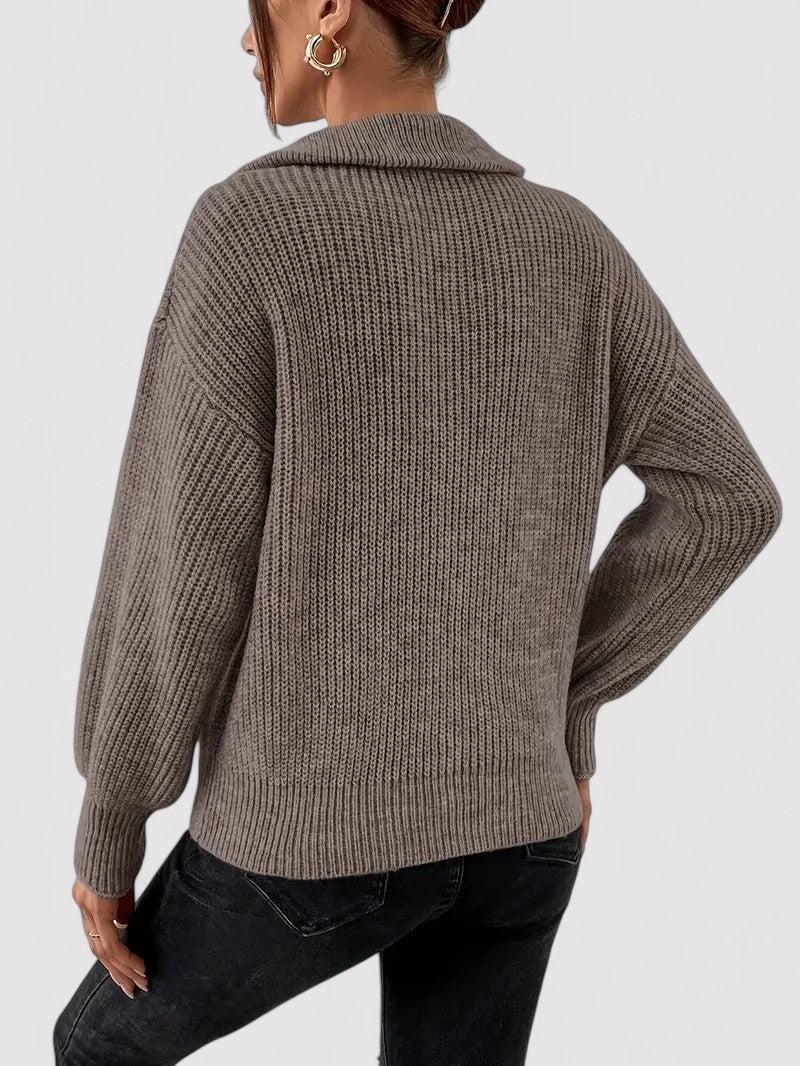 Maglione Classico Donna Mezzo Zip in Tessuto Morbido e Confortevole Stile Italiano