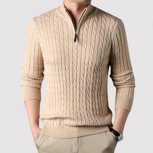 Maglione Classico con Zip a Quarto in Tessuto Traspirante Stile Italiano