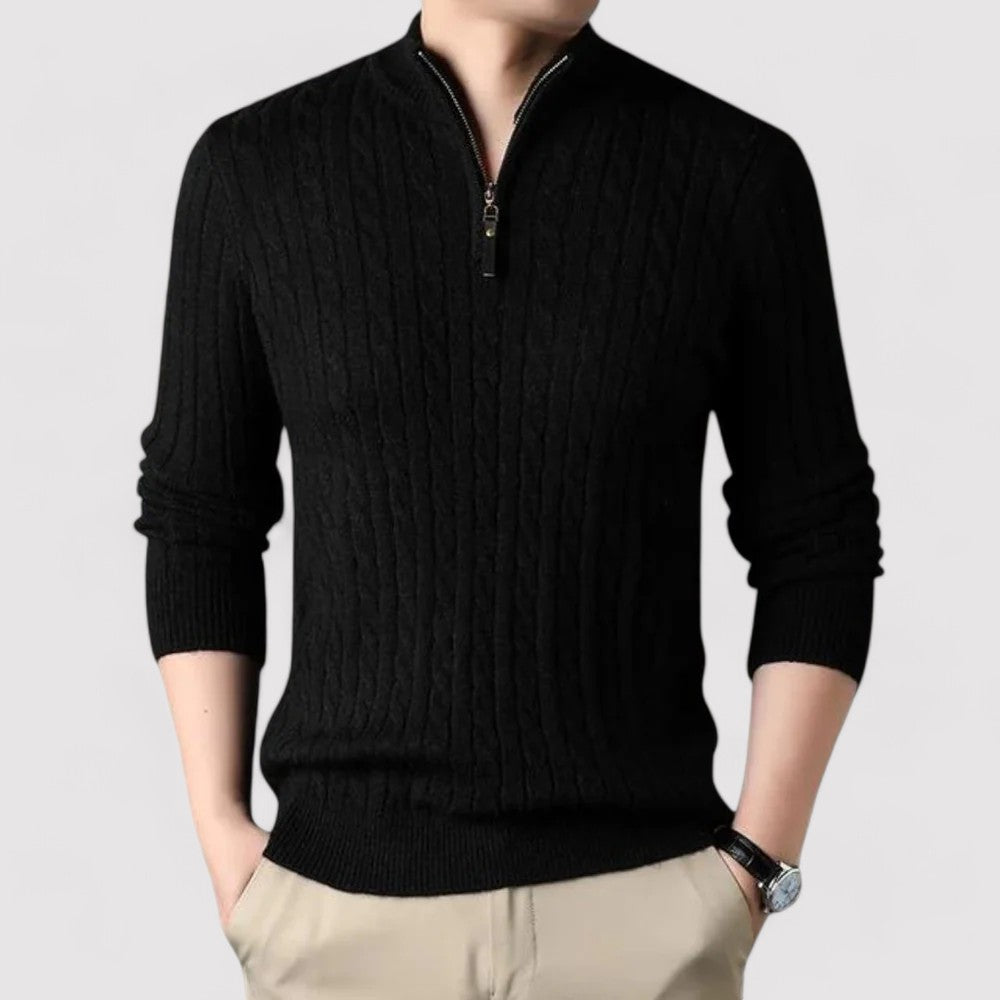 Maglione Classico con Zip a Quarto in Tessuto Traspirante Stile Italiano