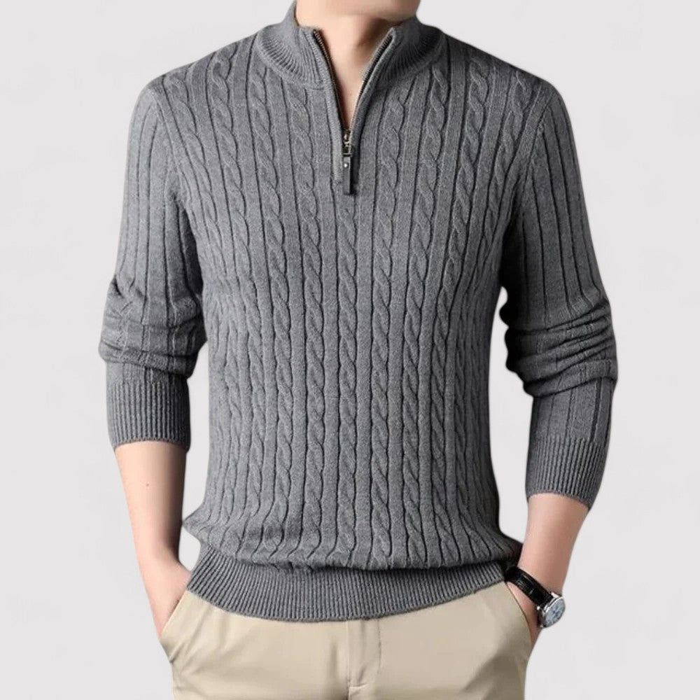 Maglione Classico con Zip a Quarto in Tessuto Traspirante Stile Italiano