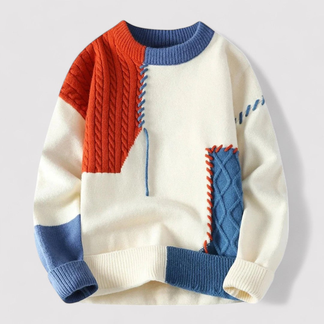 Maglione Colorblock Elegante da Uomo in Tessuto Morbido Stile Italiano