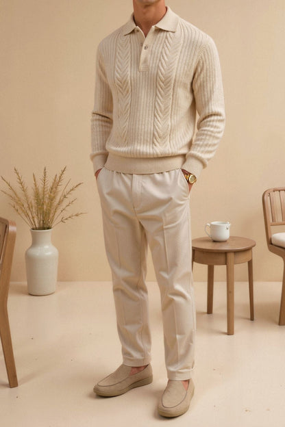 Maglione Golf Uomo Elegante Retro a Maniche Lunghe in Tessuto Testurizzato e Colori Solidi Stile Italiano