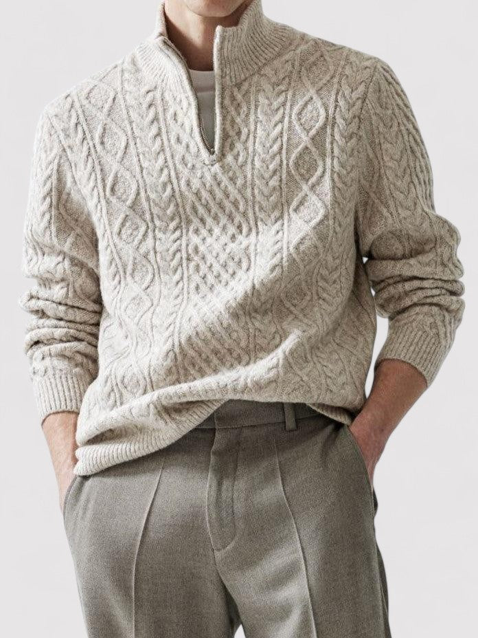 Maglione Uomo a Mezzo Zip Patternato Caldo in Stile Old Money - Elegante e Versatile Stile Italiano