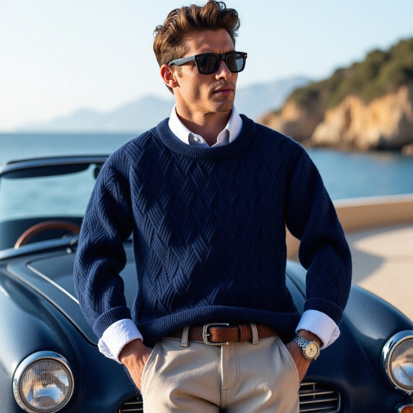 Maglione a Treccia Herringbone Elegante e Caldo Stile Italiano