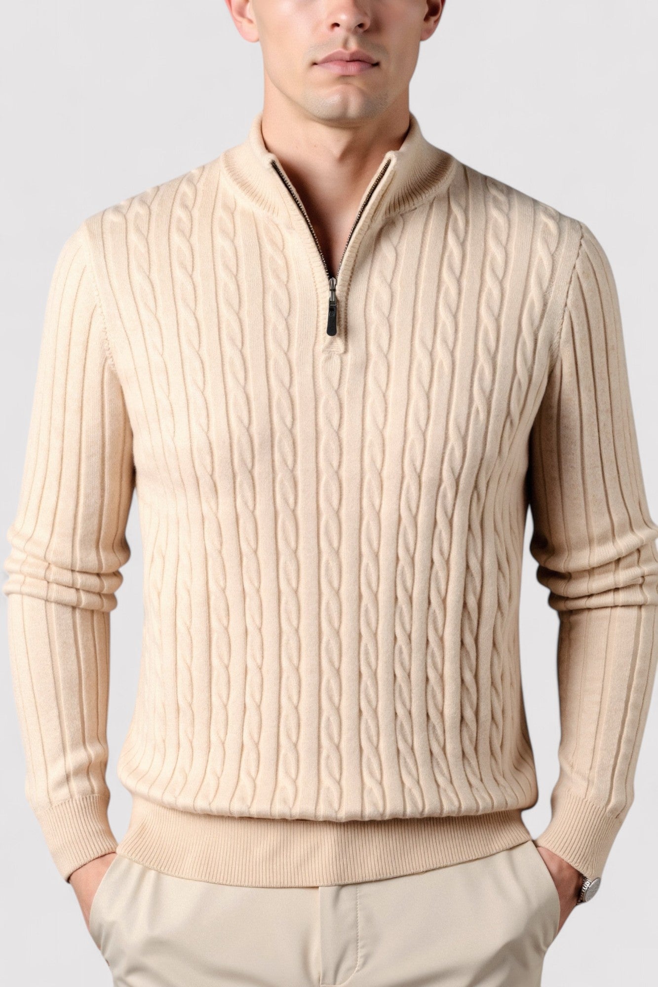 Maglione da Uomo Elegante con Zip e Maglia a Cavo - Comfort e Stile per Ogni Occasione Stile Italiano