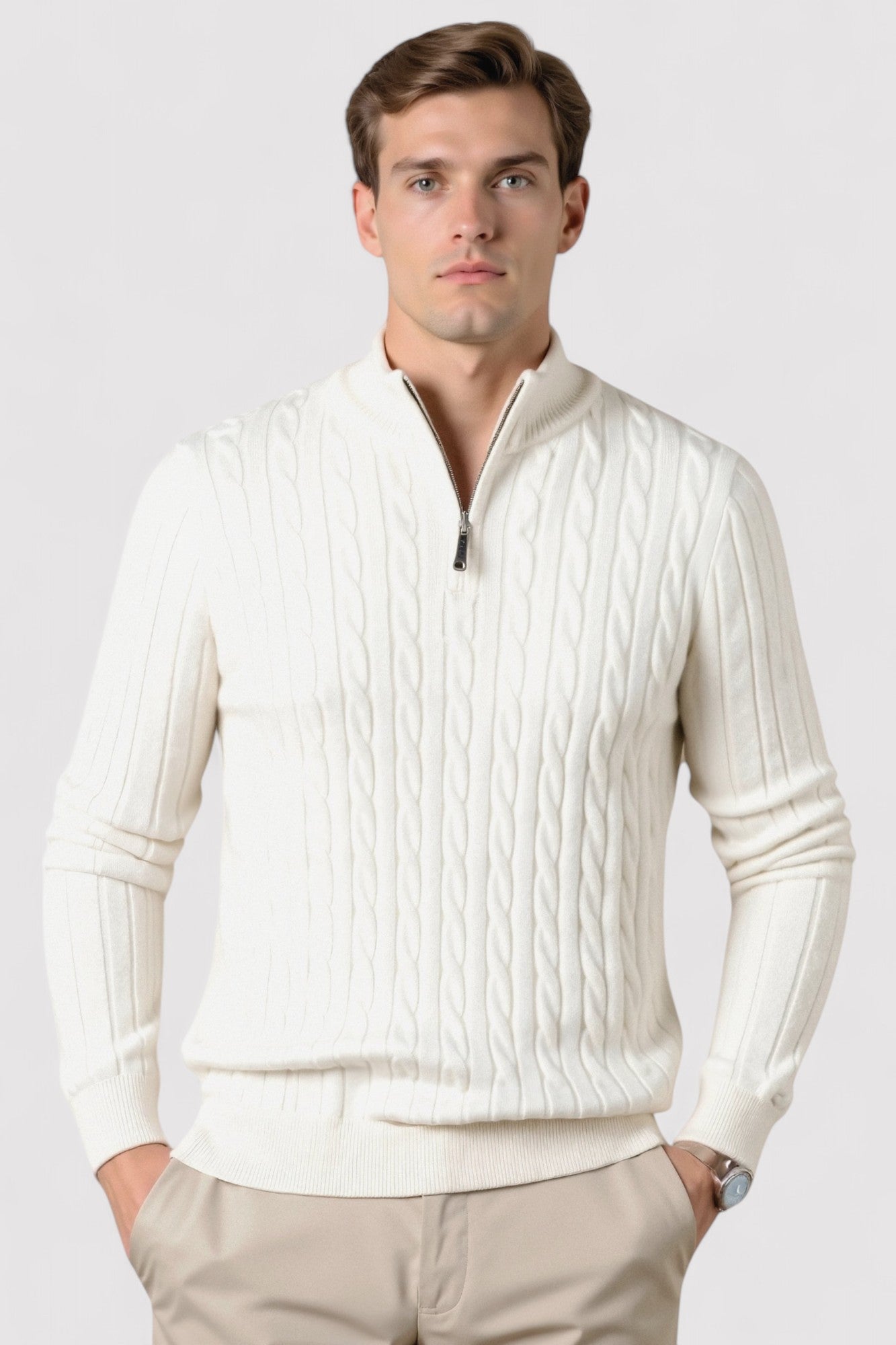 Maglione da Uomo Elegante con Zip e Maglia a Cavo - Comfort e Stile per Ogni Occasione Stile Italiano