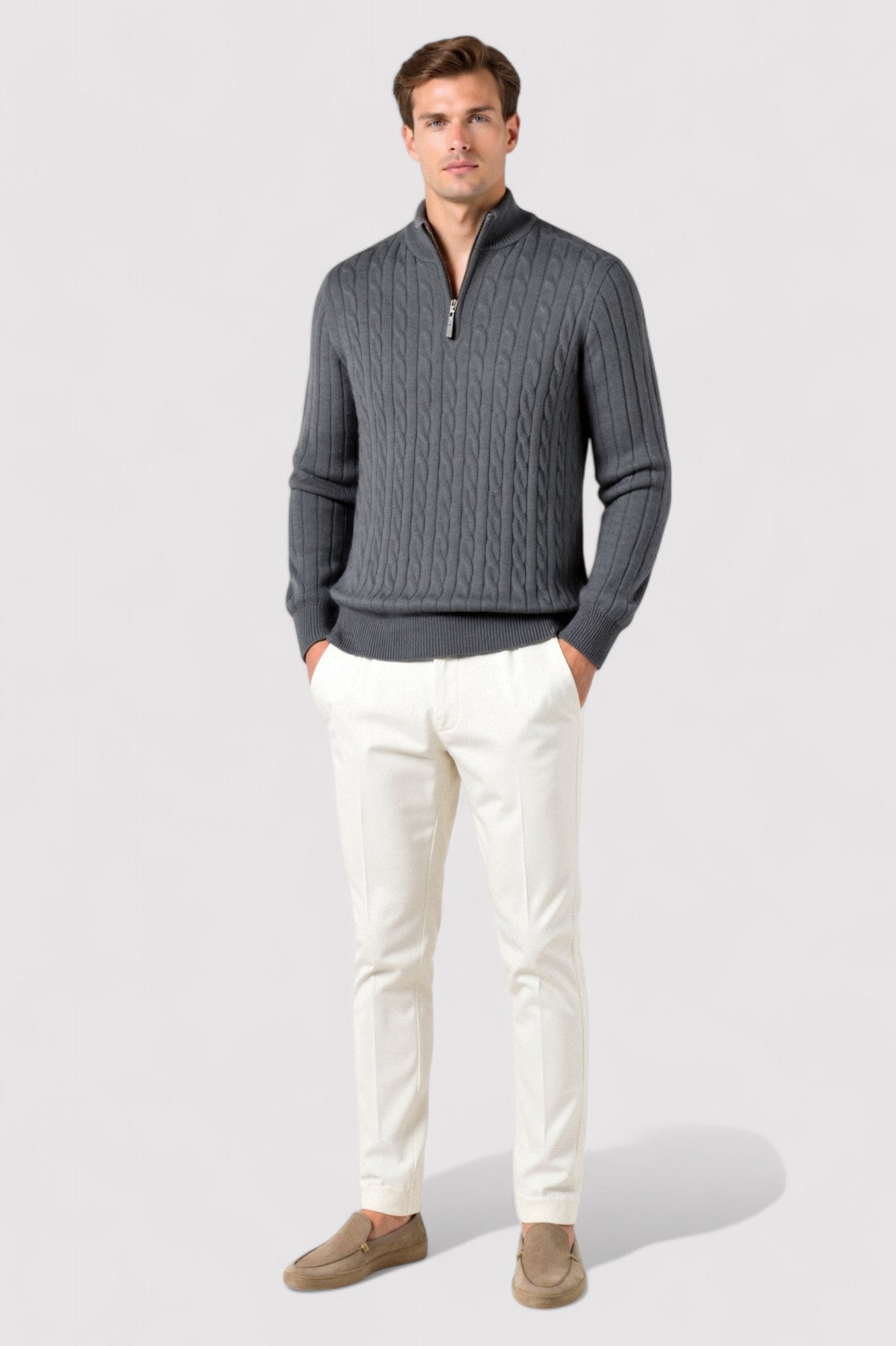 Maglione da Uomo Elegante con Zip e Maglia a Cavo - Comfort e Stile per Ogni Occasione Stile Italiano