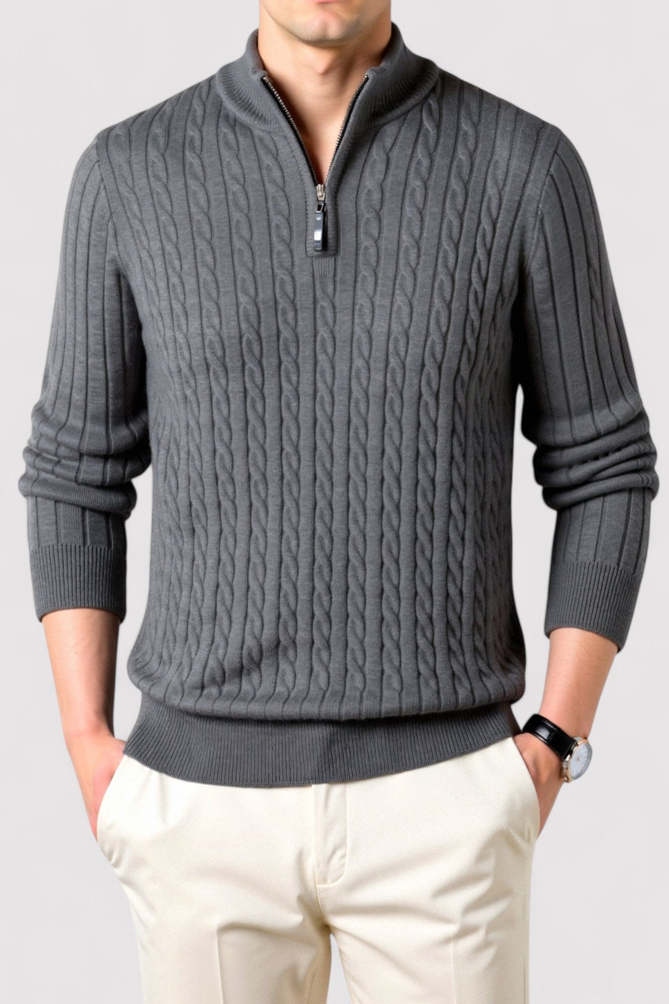 Maglione da Uomo Elegante con Zip e Maglia a Cavo - Comfort e Stile per Ogni Occasione Stile Italiano