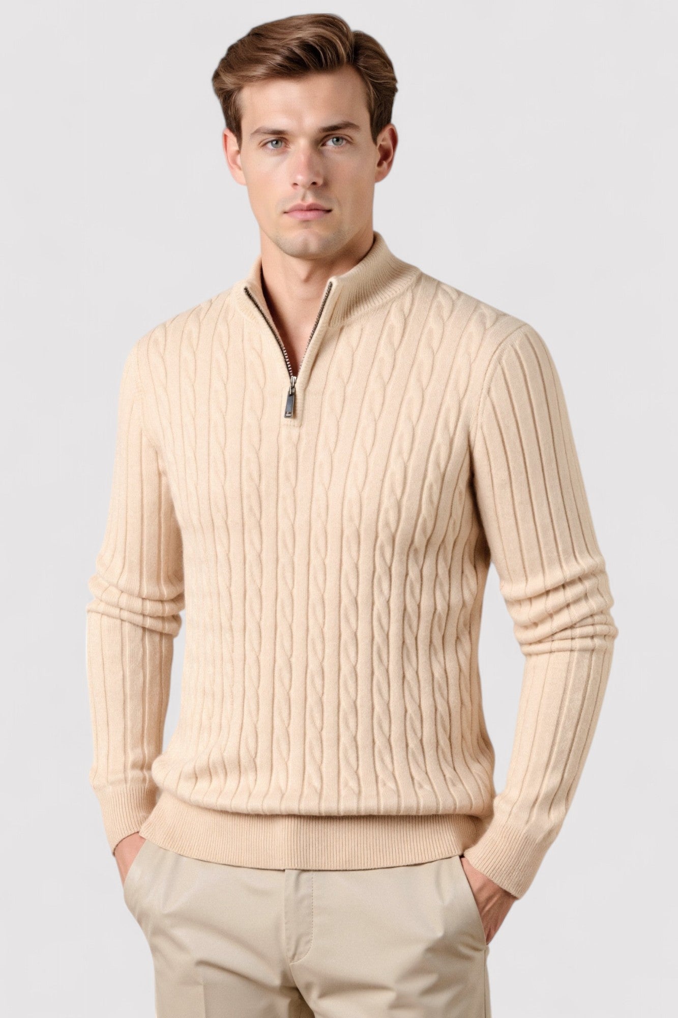 Maglione da Uomo Elegante con Zip e Maglia a Cavo - Comfort e Stile per Ogni Occasione Stile Italiano