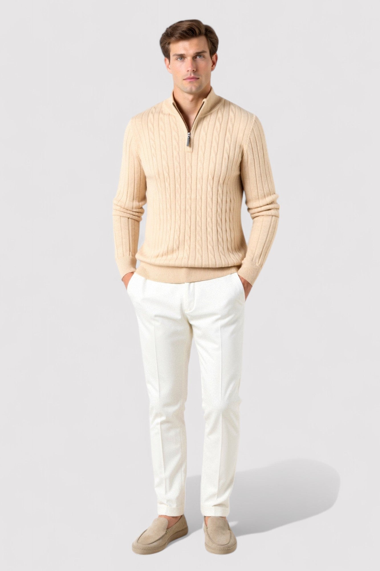 Maglione da Uomo Elegante con Zip e Maglia a Cavo - Comfort e Stile per Ogni Occasione Stile Italiano
