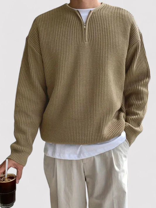 Maglione in Maglia a Mezzo Zip per l'Autunno con Motivo Striato Stile Italiano