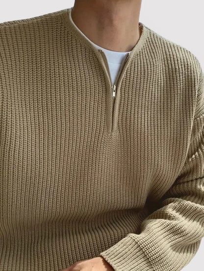 Maglione in Maglia a Mezzo Zip per l'Autunno con Motivo Striato Stile Italiano