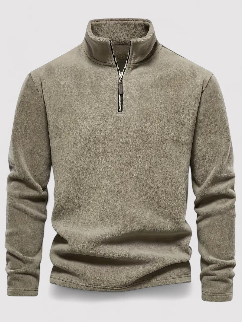 Maglione in pile da uomo con zip a metà e collo rotondo, elegante e caldo per l'autunno Stile Italiano