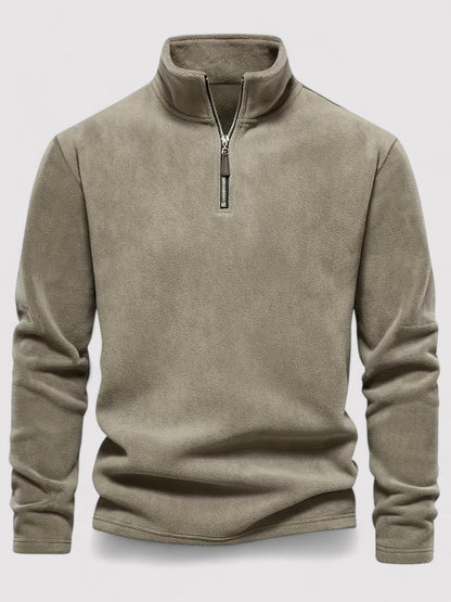 Maglione in pile da uomo con zip a metà e collo rotondo, elegante e caldo per l'autunno Stile Italiano