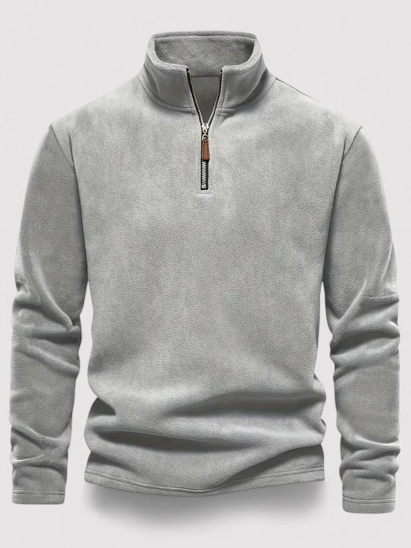 Maglione in pile da uomo con zip a metà e collo rotondo, elegante e caldo per l'autunno Stile Italiano