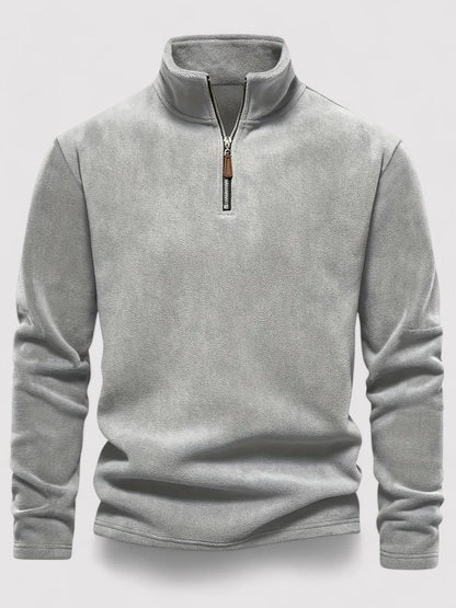Maglione in pile da uomo con zip a metà e collo rotondo, elegante e caldo per l'autunno Stile Italiano