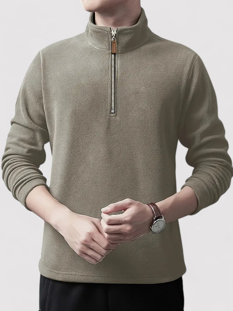 Maglione in pile da uomo con zip a metà e collo rotondo, elegante e caldo per l'autunno Stile Italiano