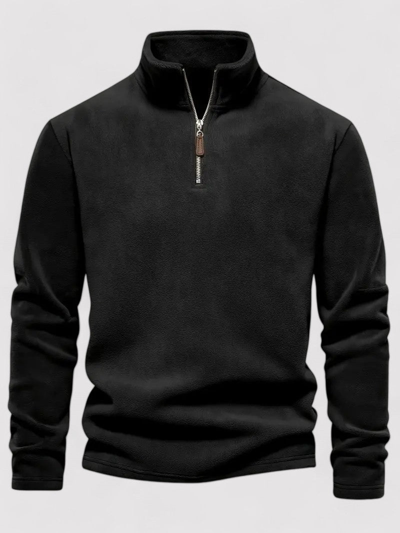 Maglione in pile da uomo con zip a metà e collo rotondo, elegante e caldo per l'autunno Stile Italiano