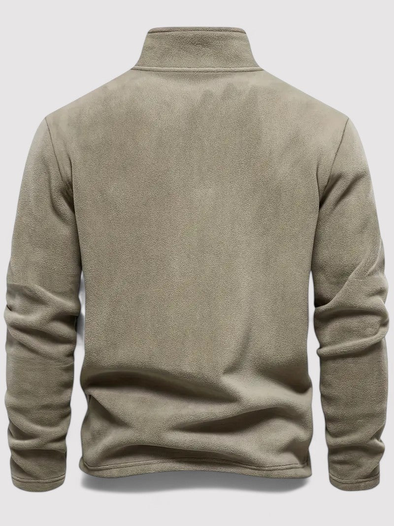 Maglione in pile da uomo con zip a metà e collo rotondo, elegante e caldo per l'autunno Stile Italiano