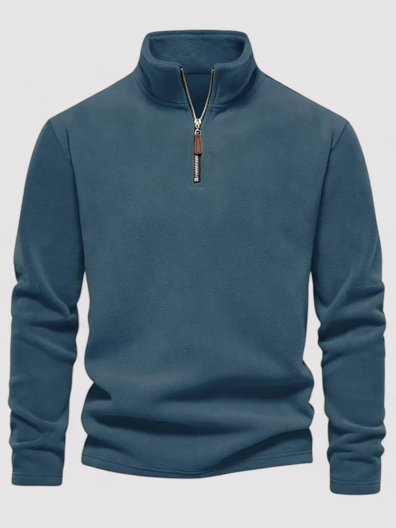 Maglione in pile da uomo con zip a metà e collo rotondo, elegante e caldo per l'autunno Stile Italiano