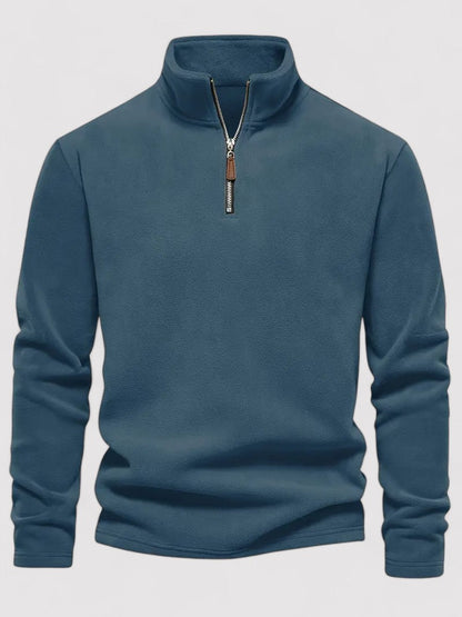 Maglione in pile da uomo con zip a metà e collo rotondo, elegante e caldo per l'autunno Stile Italiano