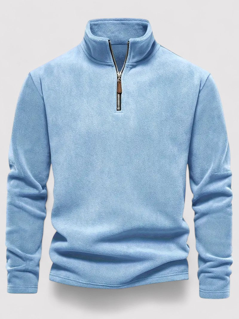Maglione in pile da uomo con zip a metà e collo rotondo, elegante e caldo per l'autunno Stile Italiano