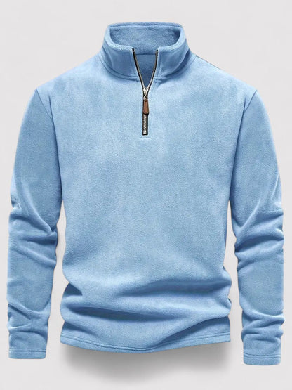Maglione in pile da uomo con zip a metà e collo rotondo, elegante e caldo per l'autunno Stile Italiano