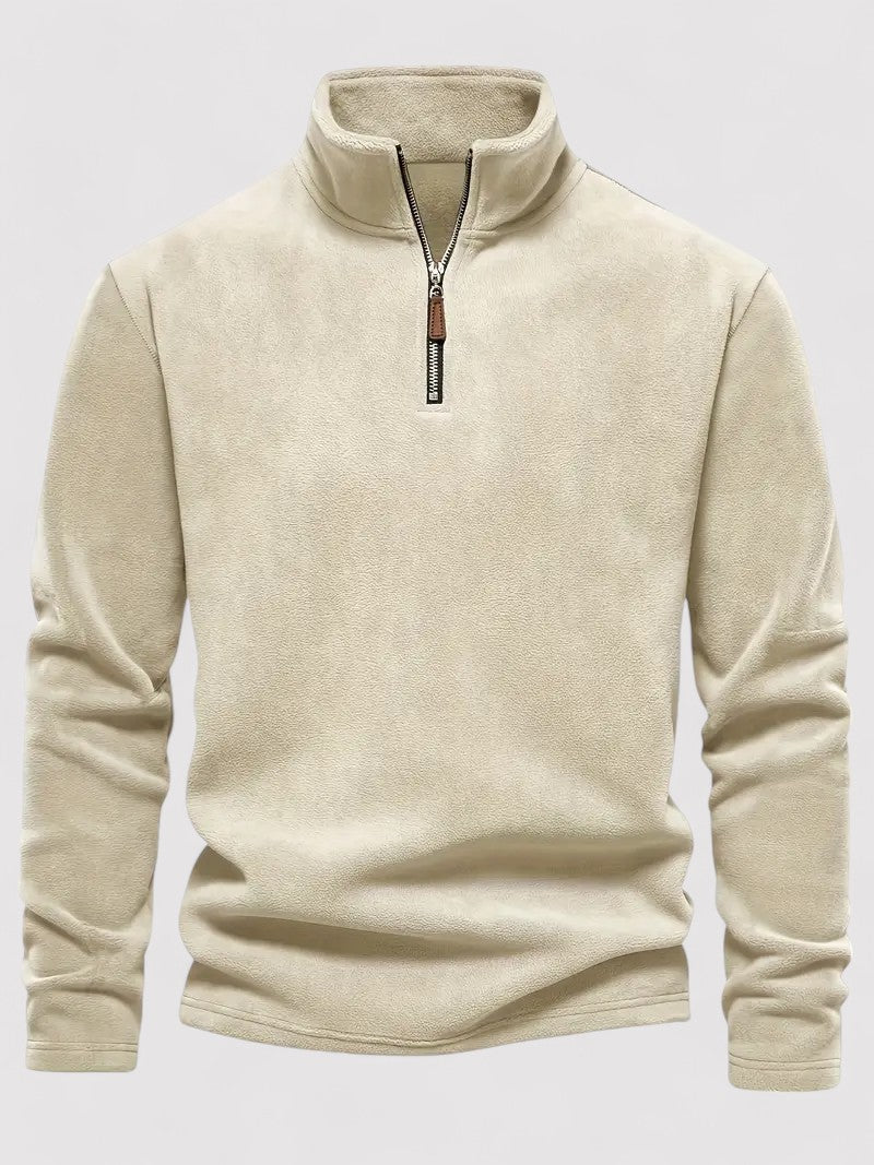 Maglione in pile da uomo con zip a metà e collo rotondo, elegante e caldo per l'autunno Stile Italiano