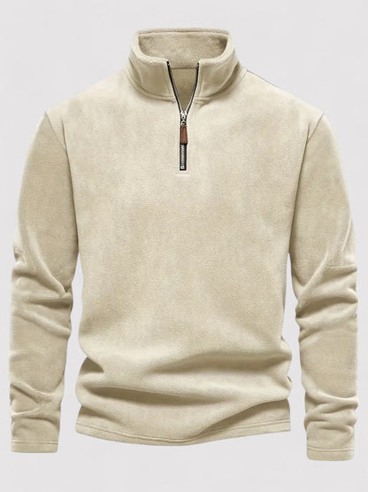 Maglione in pile da uomo con zip a metà e collo rotondo, elegante e caldo per l'autunno Stile Italiano