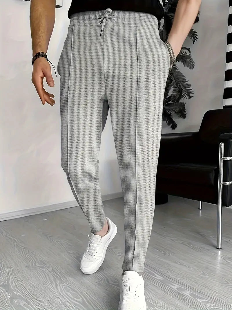 Pantaloni Eleganti con Stampa a Waffle per Uomo Stile Italiano