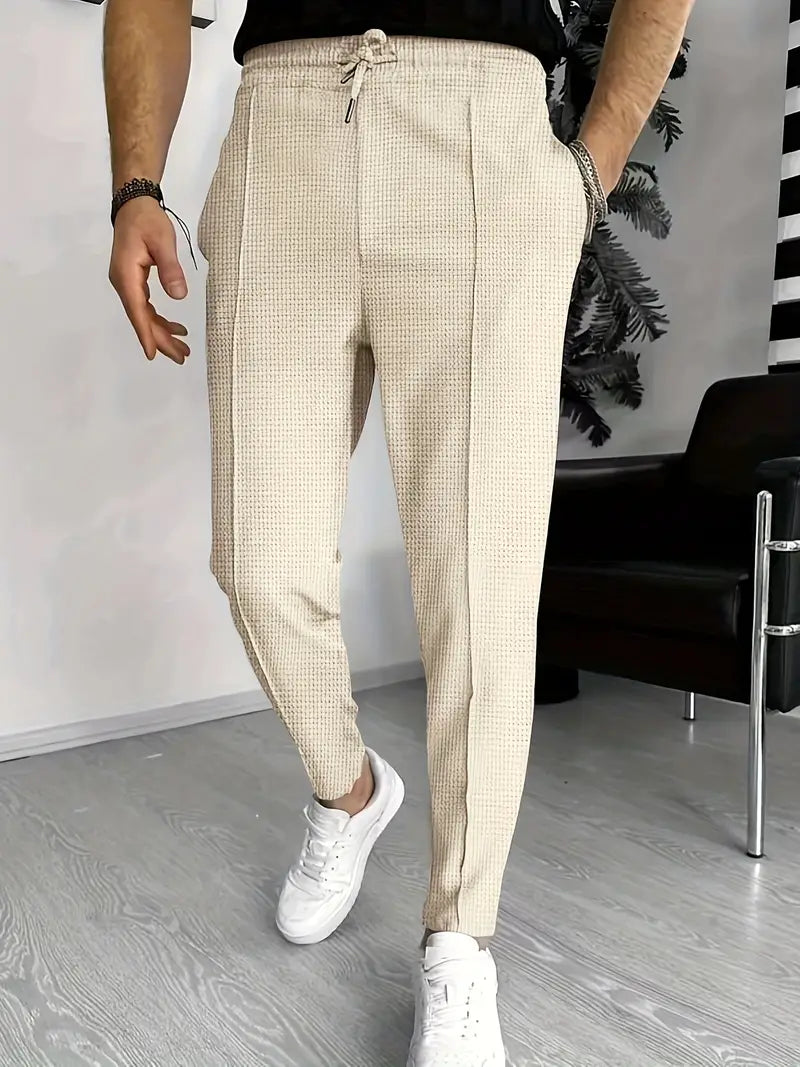 Pantaloni Eleganti con Stampa a Waffle per Uomo Stile Italiano