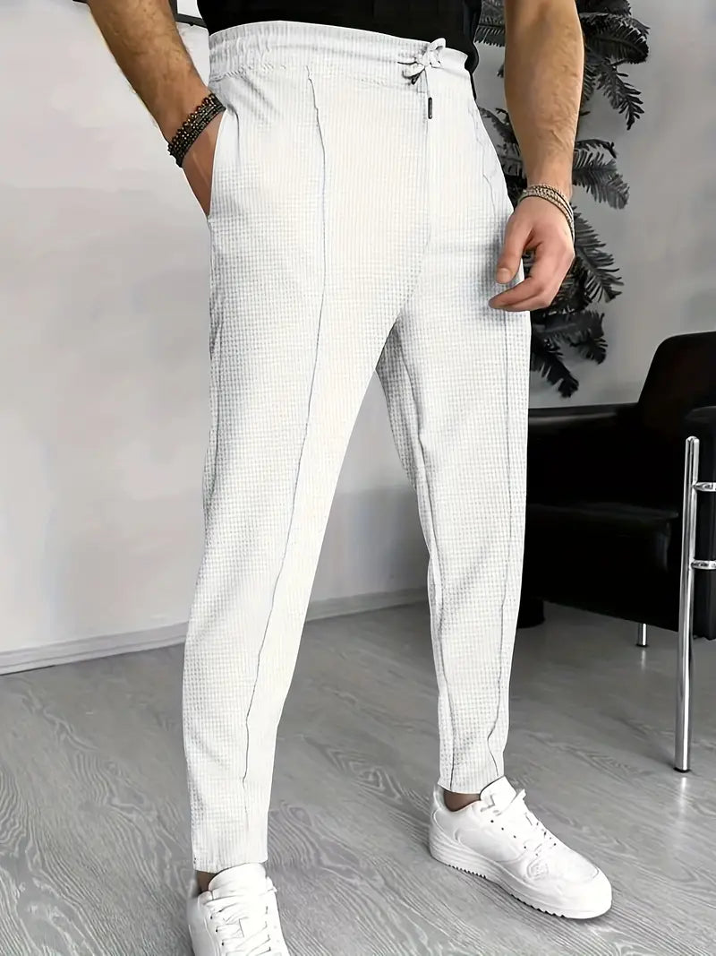 Pantaloni Eleganti con Stampa a Waffle per Uomo Stile Italiano