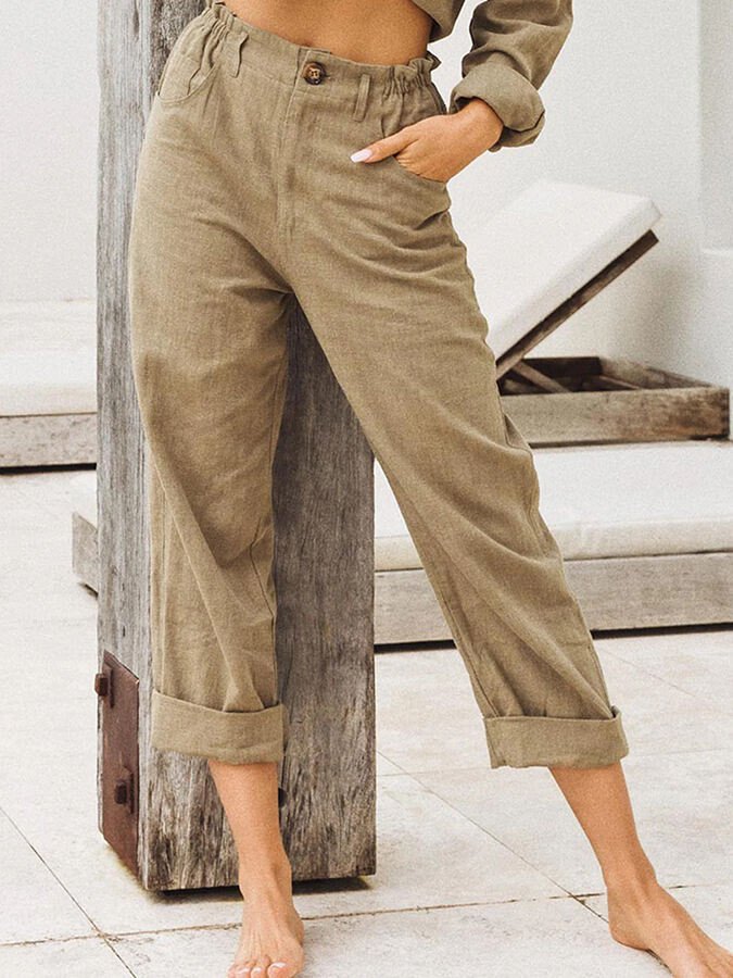 Pantaloni Eleganti in Lino per Donna con Risvolto Estivo Stile Italiano