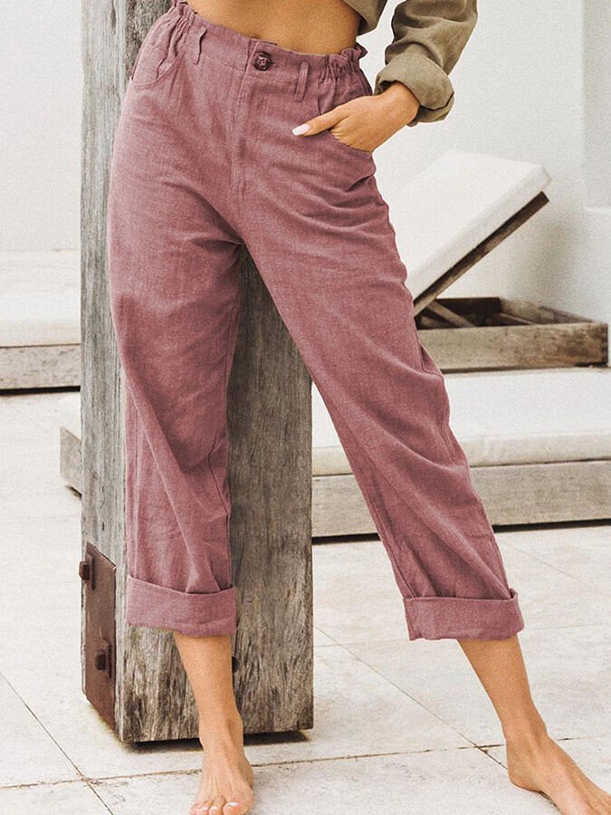 Pantaloni Eleganti in Lino per Donna con Risvolto Estivo Stile Italiano