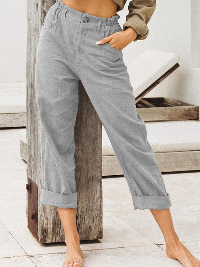 Pantaloni Eleganti in Lino per Donna con Risvolto Estivo Stile Italiano