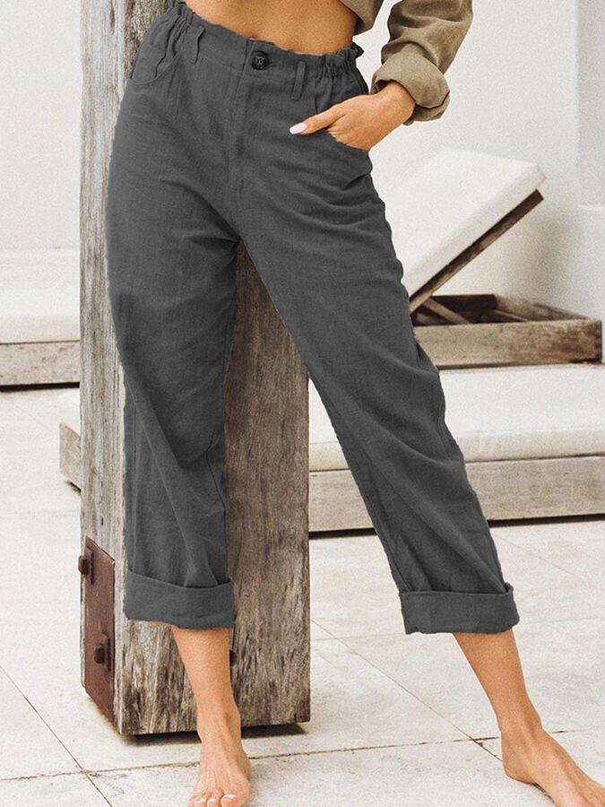 Pantaloni Eleganti in Lino per Donna con Risvolto Estivo Stile Italiano