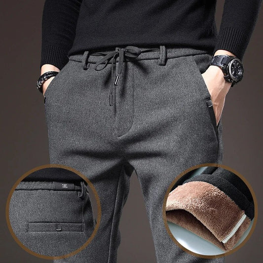 Pantaloni Casual Autunnali in Tessuto Spazzolato Eleganti per Uomini Stile Italiano