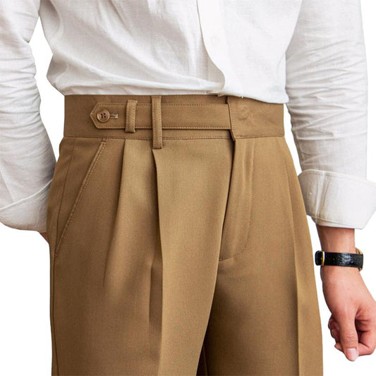 Pantaloni Eleganti Neapolitani a Vita Alta con Gamba Dritta per Uomini Stile Italiano