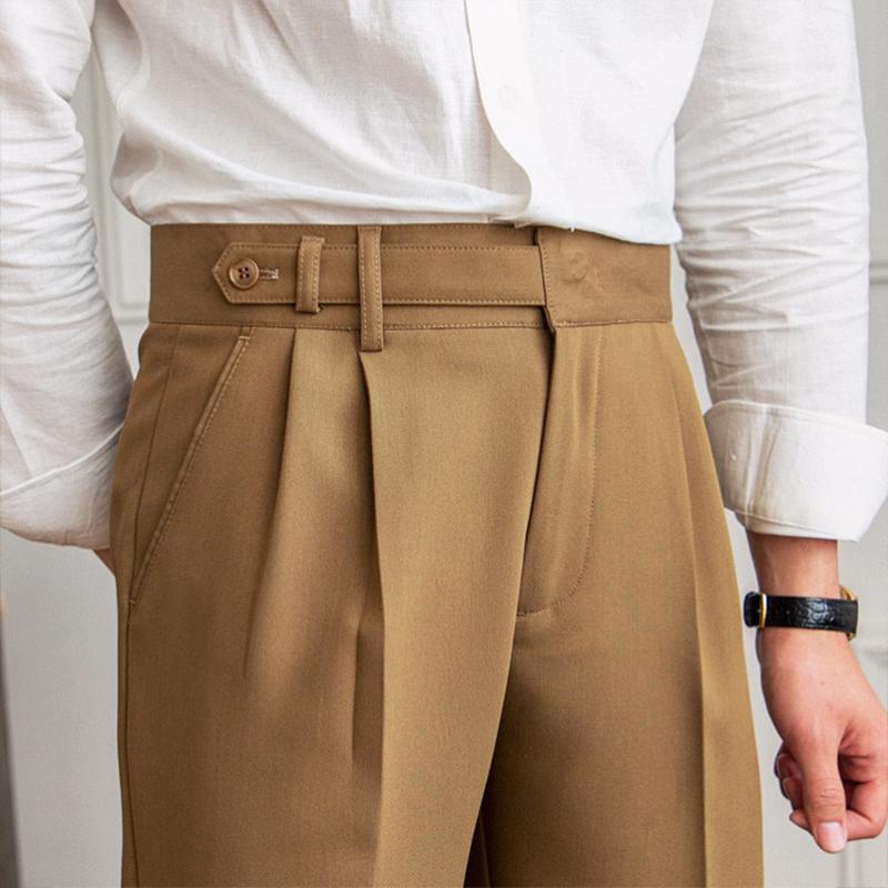 Pantaloni Eleganti Neapolitani a Vita Alta con Gamba Dritta per Uomini Stile Italiano