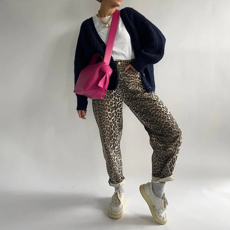 Pantaloni Eleganti con Stampa Leopardata per Donne Stile Italiano