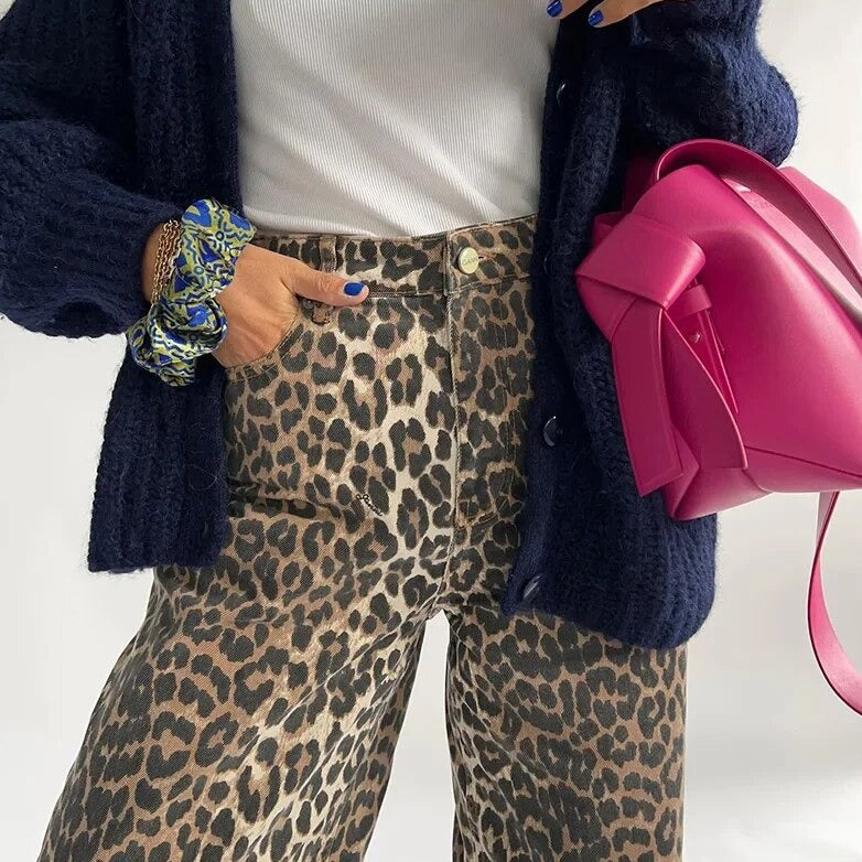 Pantaloni Eleganti con Stampa Leopardata per Donne Stile Italiano