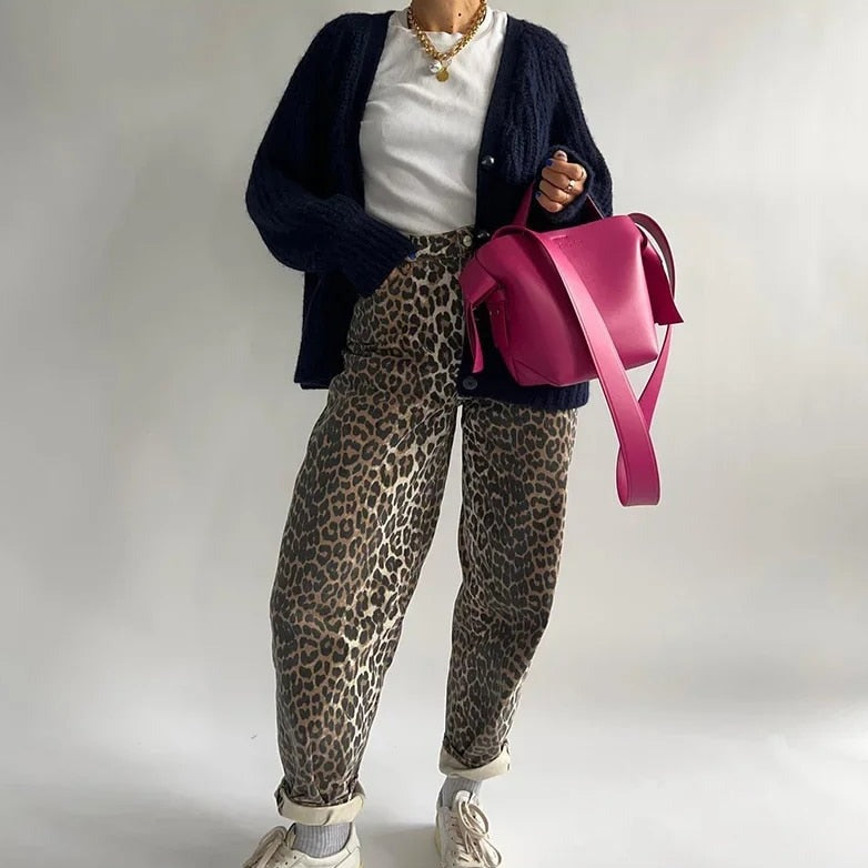 Pantaloni Eleganti con Stampa Leopardata per Donne Stile Italiano